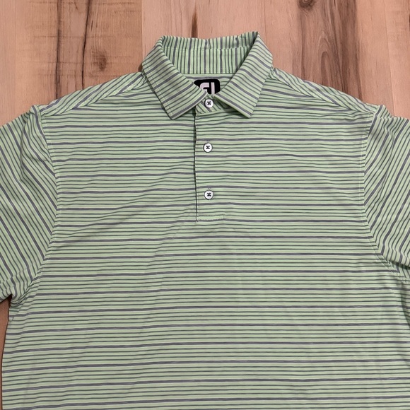 FJ Golf Polo Lisle Space Dye Stripe Honeydew Green Gray Medium Shirt - Picture 2 of 11
